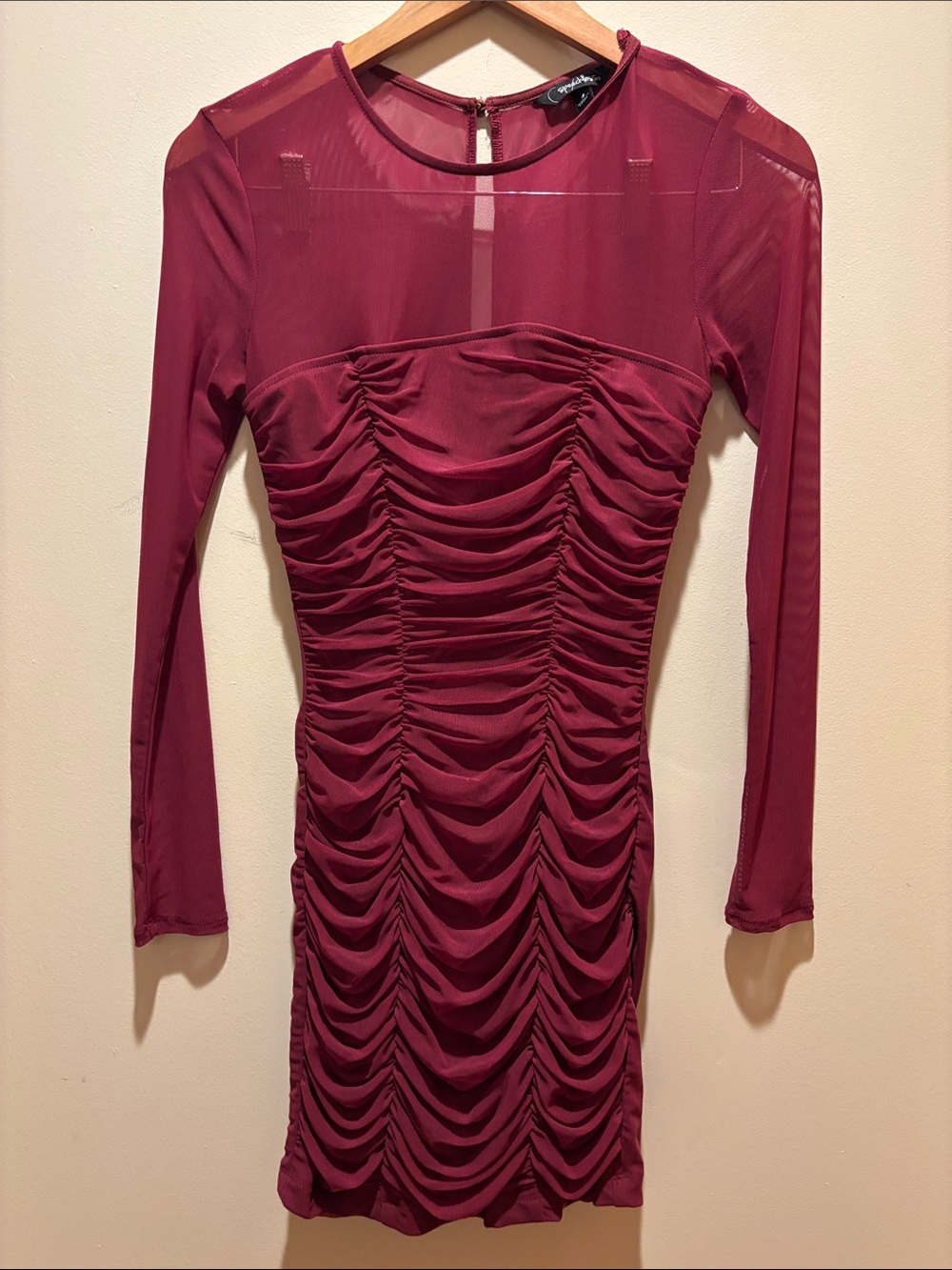 Speechless Burgundy Ruched Long-Sleeve Bodycon Dress